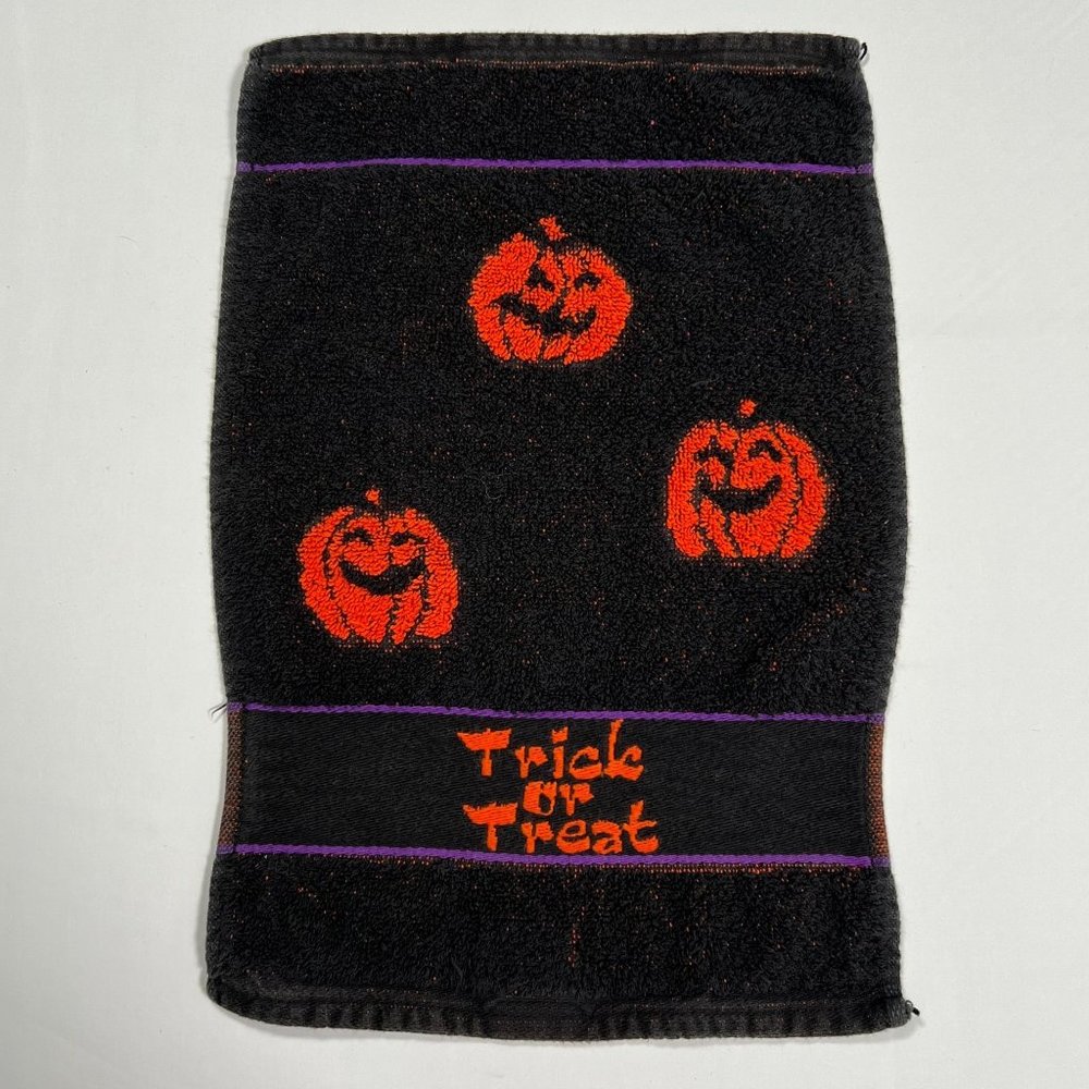 Santens Halloween Hand Towel Black with Orange‎ Pumpkins 1 piece 15" x 10"